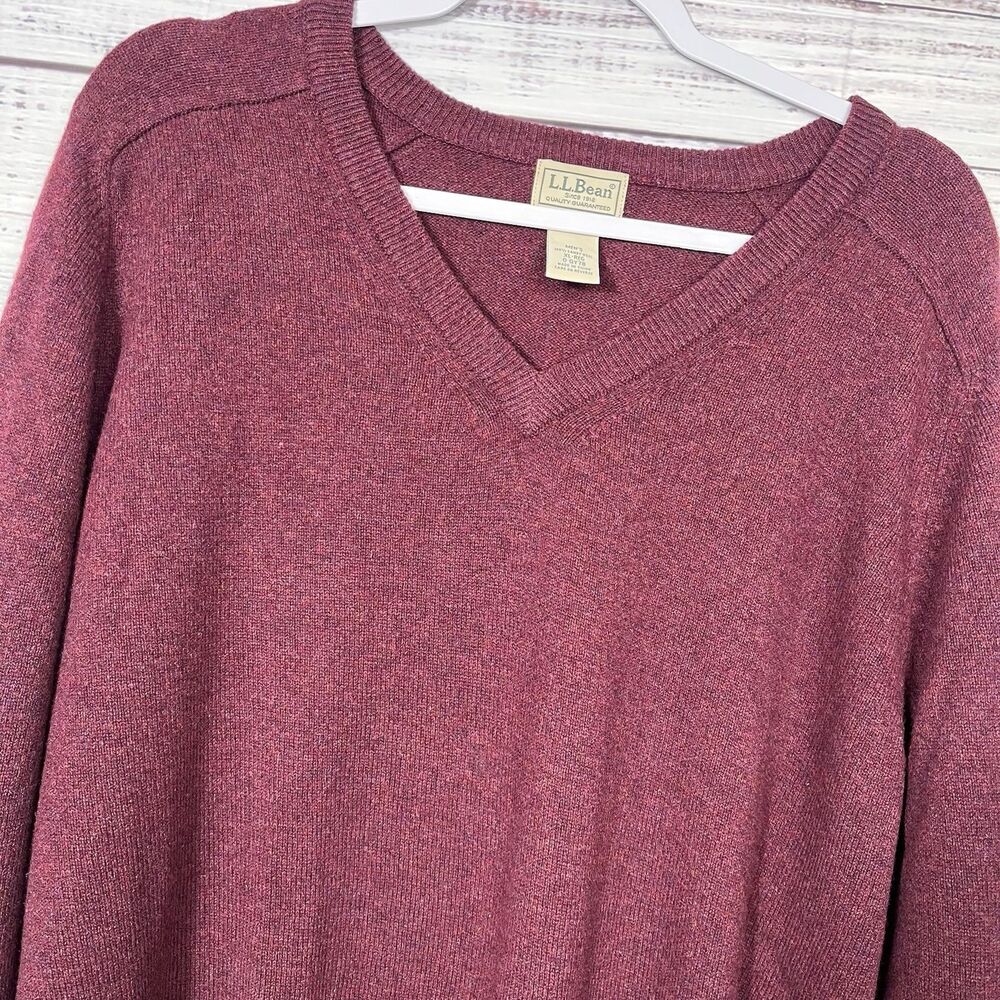 Vtg LL Bean Sweater Mens XL Burgundy Lambs Wool Pullover V-Neck Golf Dad Flaw